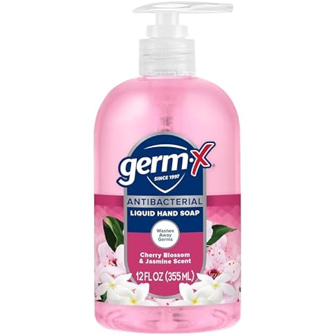 Germ-X ANTIBACTERIAL HAND SOAP, MOISTURIZING LIQUID HAND WASH FOR BATHROOM, PH BALANCED & DERMATOLOGIST TESTED, BACK TO SCHOOL SUPPLIES, JASMINE & CHERRY BLOSSOM, 12 OZ PUMP BOTTLE (PACK OF 4) - Image 2